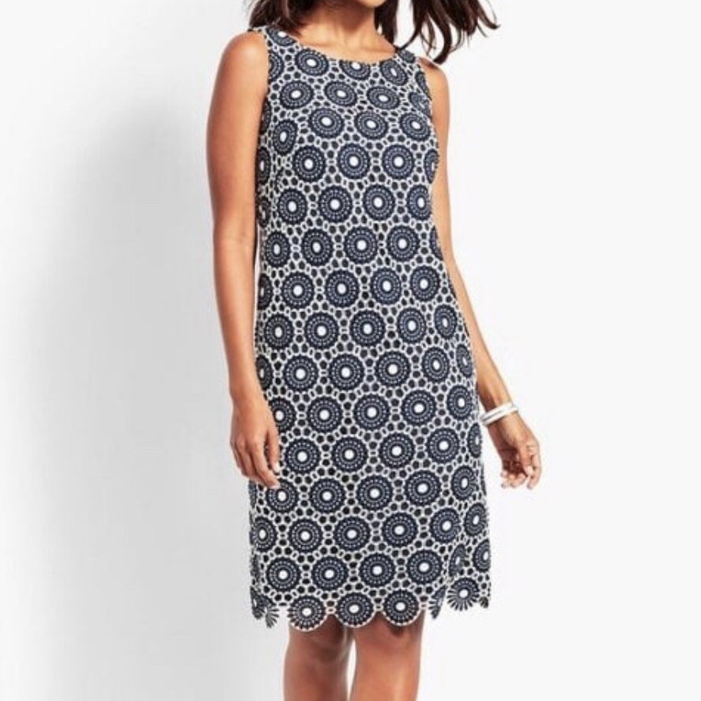 Talbots Navy Blue White Crochet‎ Lace Sleeveless Sheath Dress Size 8